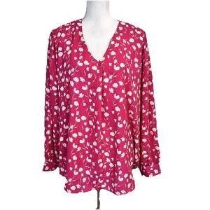 LUSH Blouse Top Plus size 2X Pink Floral Daisies Summer Garden Church Career
